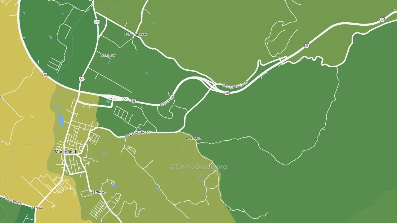 Fort Run, WV Map of Vehicle Theft Rates