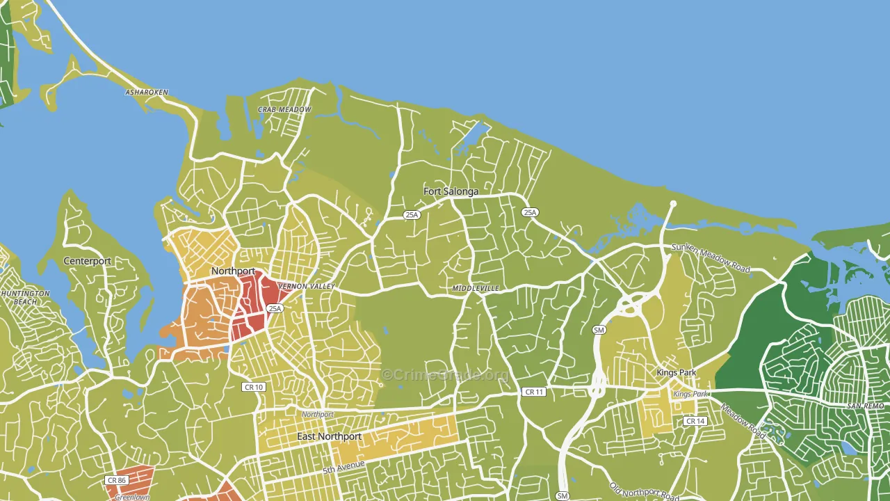 Fort Salonga, NY Map of Vehicle Theft Rates
