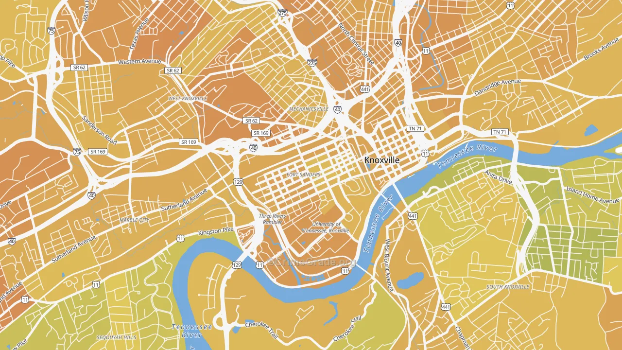Fort Sanders, Knoxville, TN Map of Vehicle Theft Rates