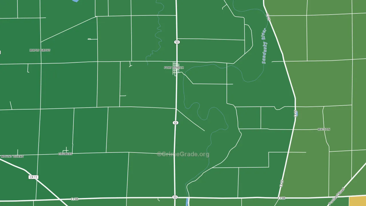 Fort Seneca, OH Map of Vehicle Theft Rates