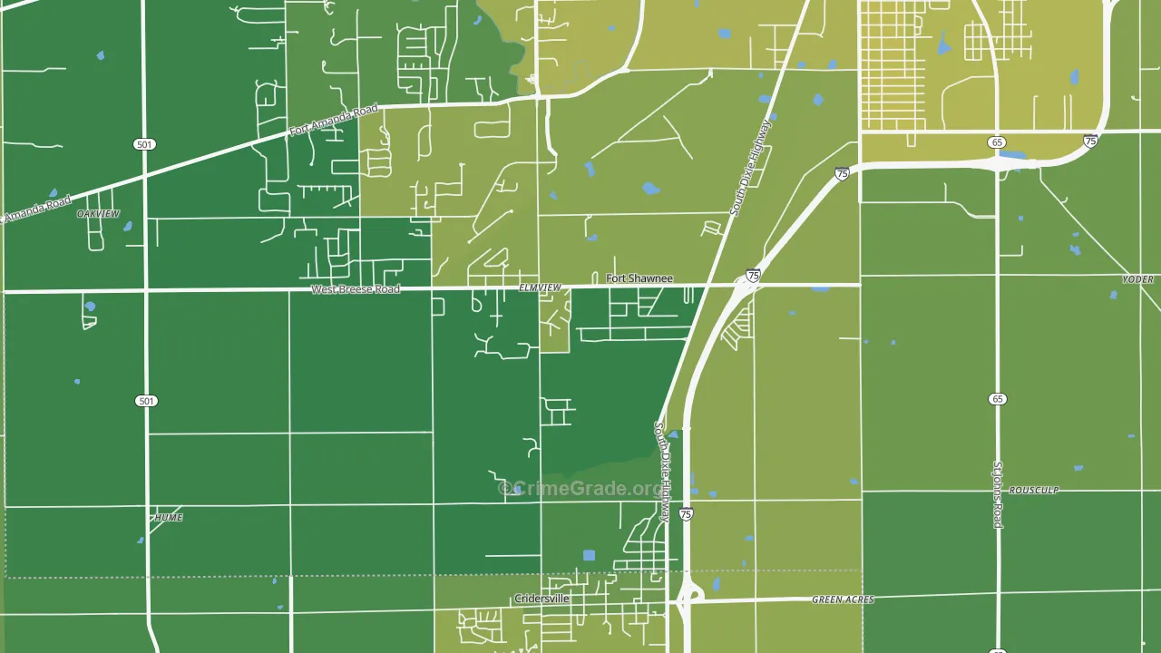 Fort Shawnee, OH Map of Vehicle Theft Rates