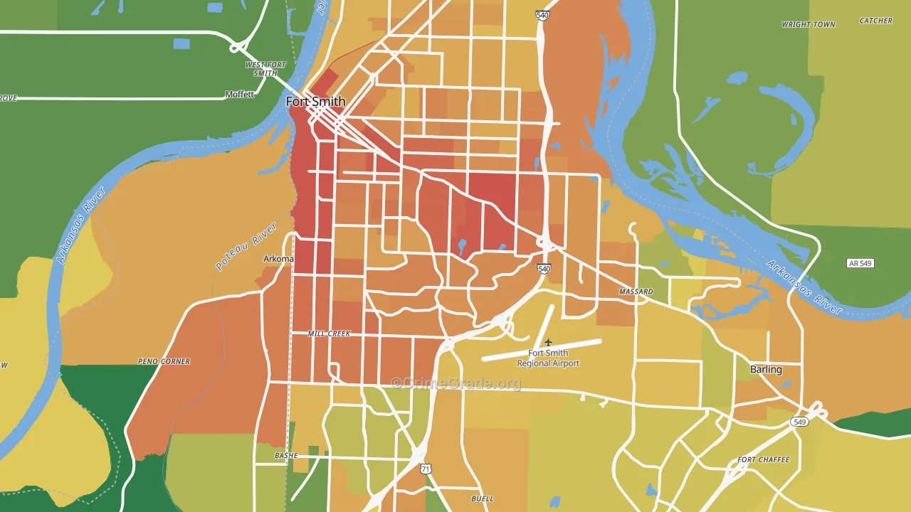 Fort Smith, AR Map of Vehicle Theft Rates