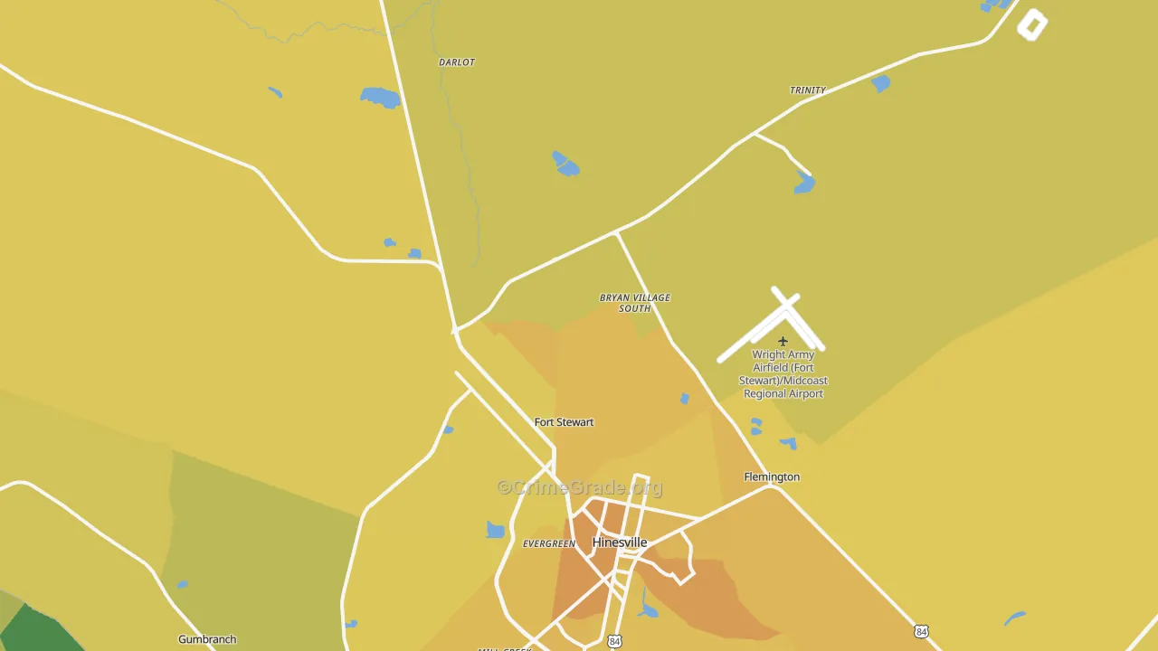 Fort Stewart, GA Map of Vehicle Theft Rates