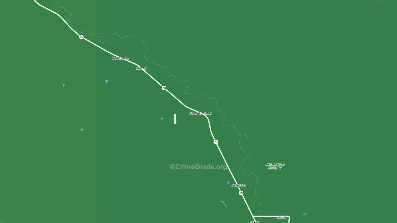 Fort Thomas, AZ Map of Vehicle Theft Rates