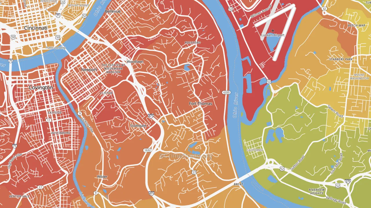 Fort Thomas, KY Map of Vehicle Theft Rates