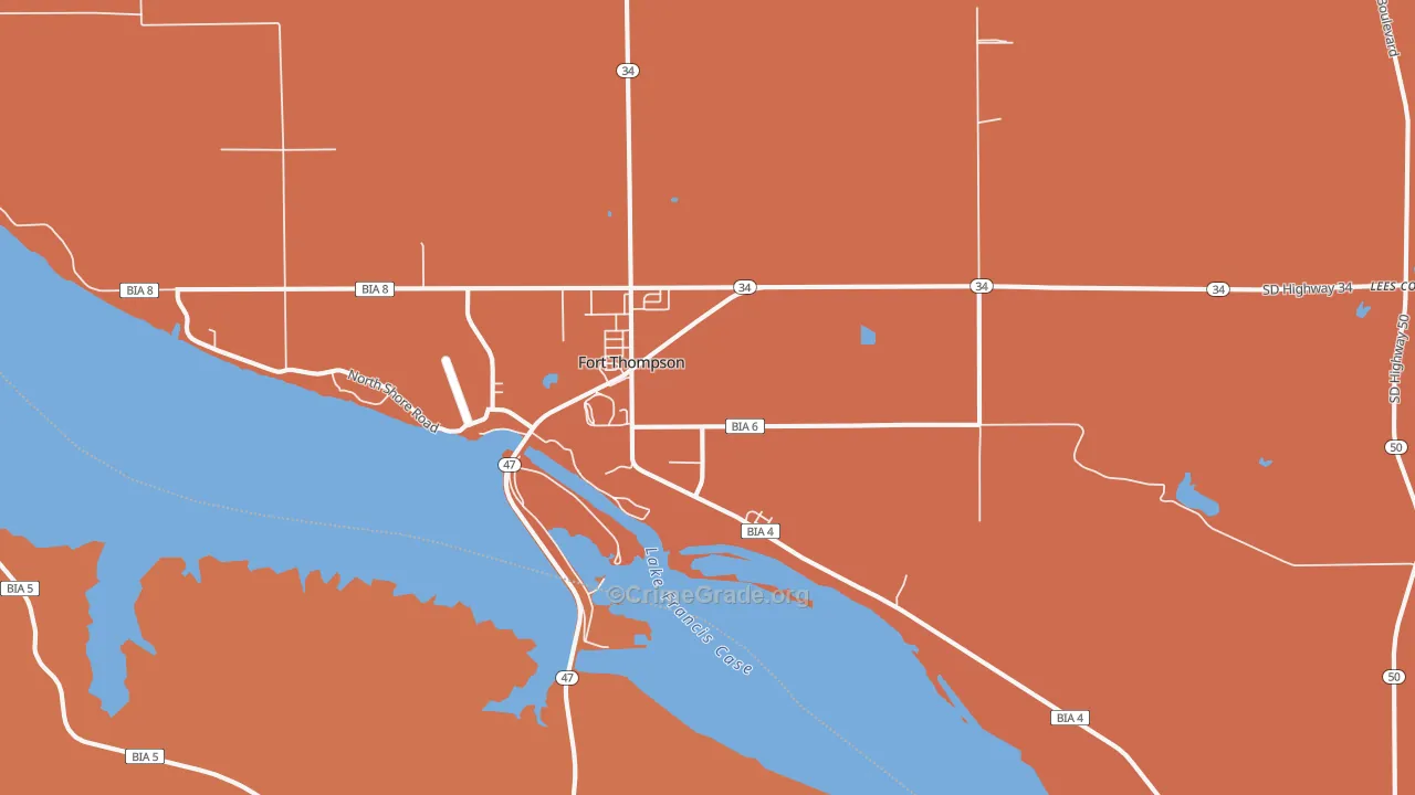 Fort Thompson, SD Map of Vehicle Theft Rates