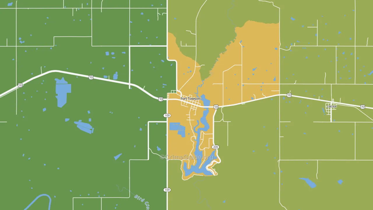 Fort Towson, OK Map of Vehicle Theft Rates