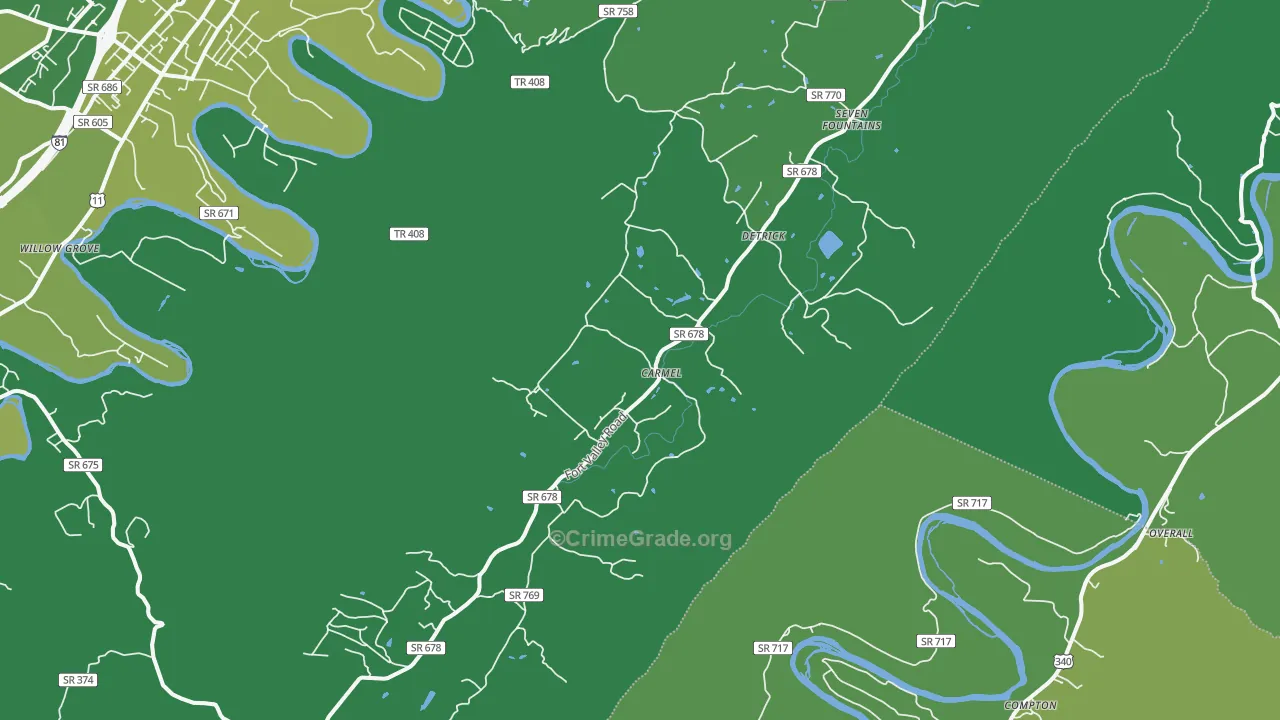 Fort Valley, VA Map of Vehicle Theft Rates