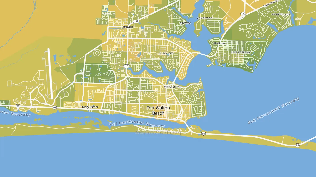 Fort Walton Beach, FL Map of Vehicle Theft Rates