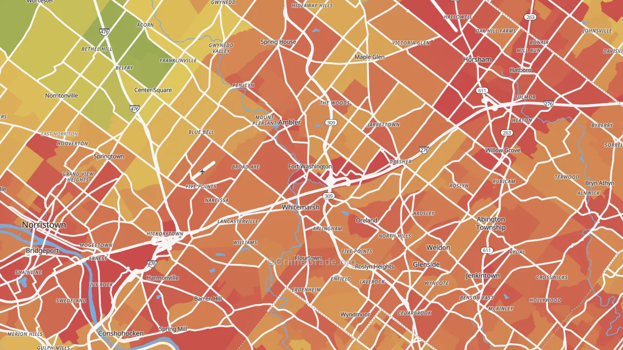 Fort Washington, PA Map of Vehicle Theft Rates