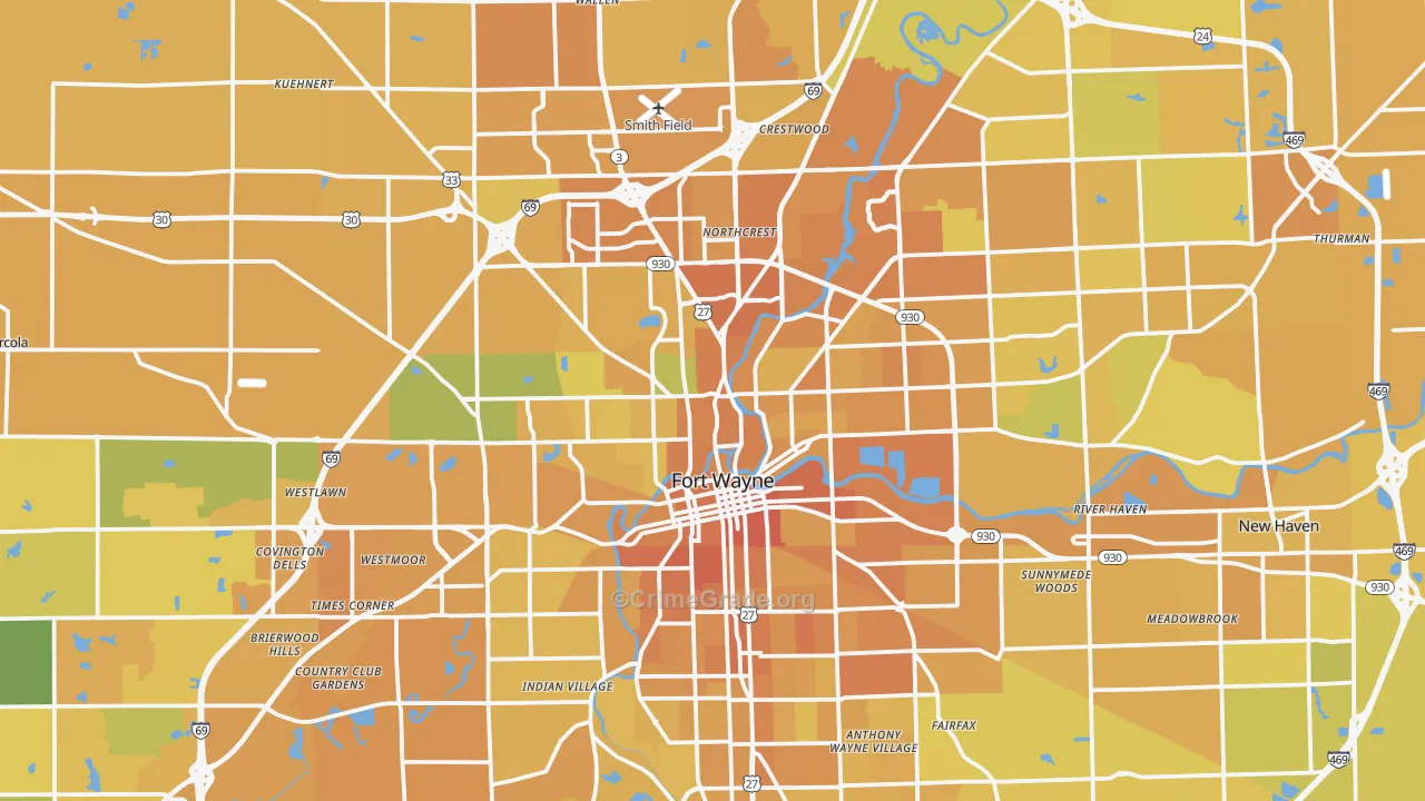 Fort Wayne, IN Map of Vehicle Theft Rates