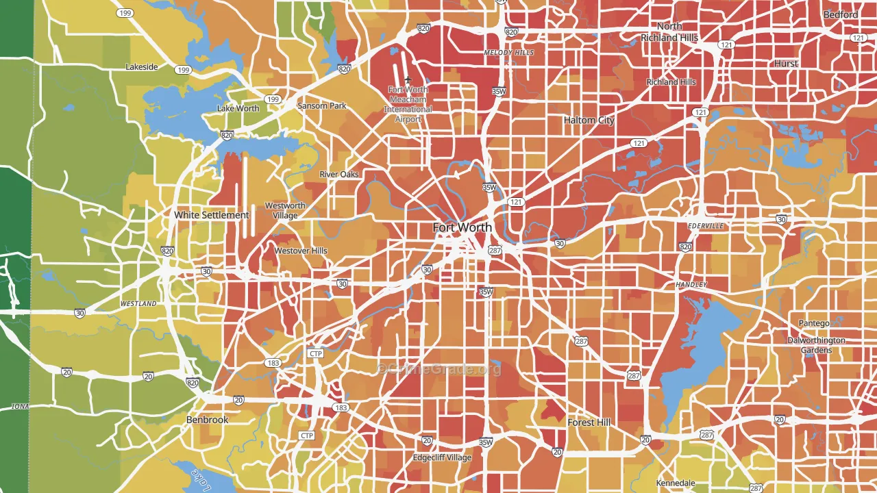 Fort Worth, TX Map of Vehicle Theft Rates