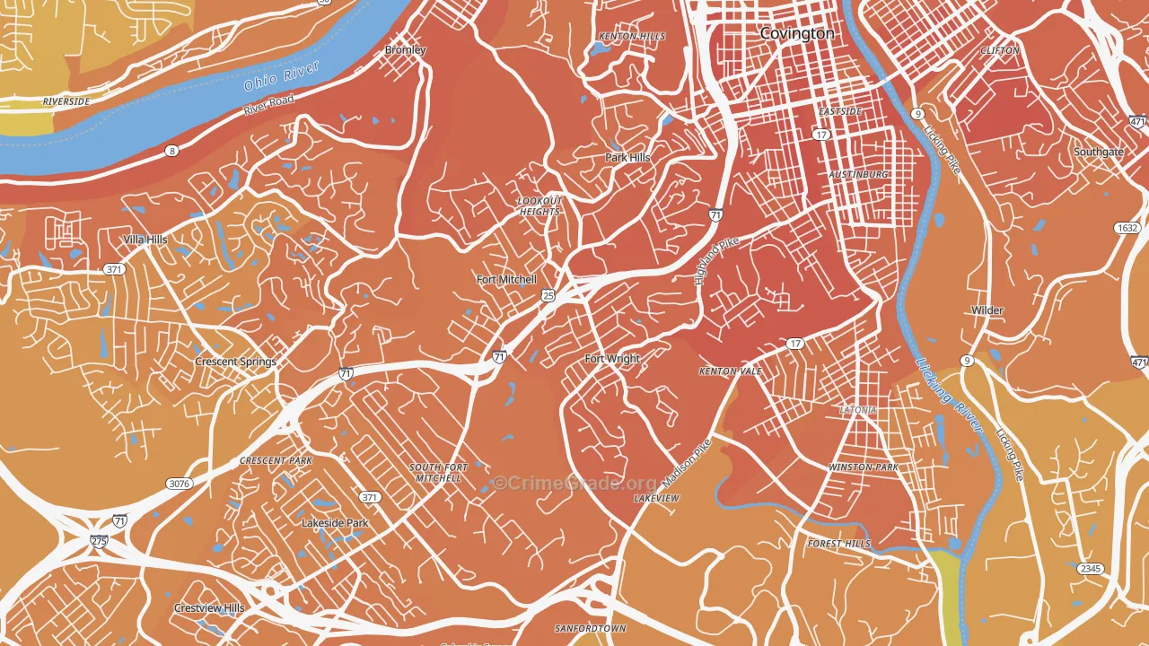 Fort Wright, KY Map of Vehicle Theft Rates