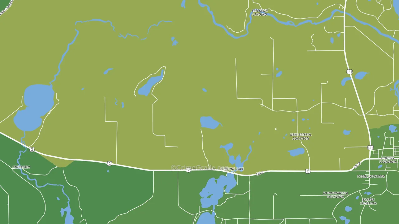 Fortune Lake, MI Map of Vehicle Theft Rates