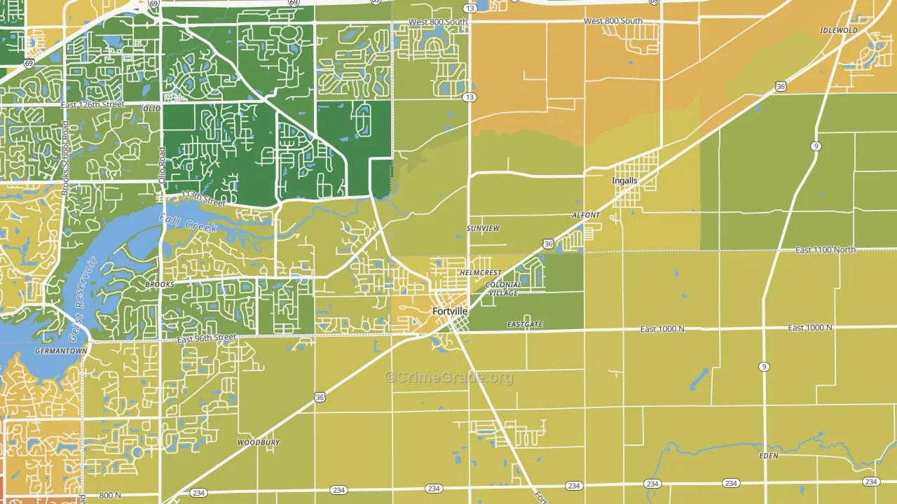 Fortville, IN Map of Vehicle Theft Rates