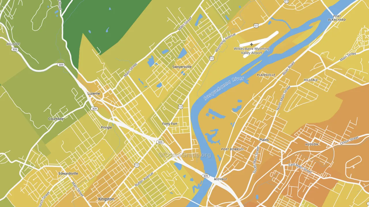 Forty Fort, PA Map of Vehicle Theft Rates