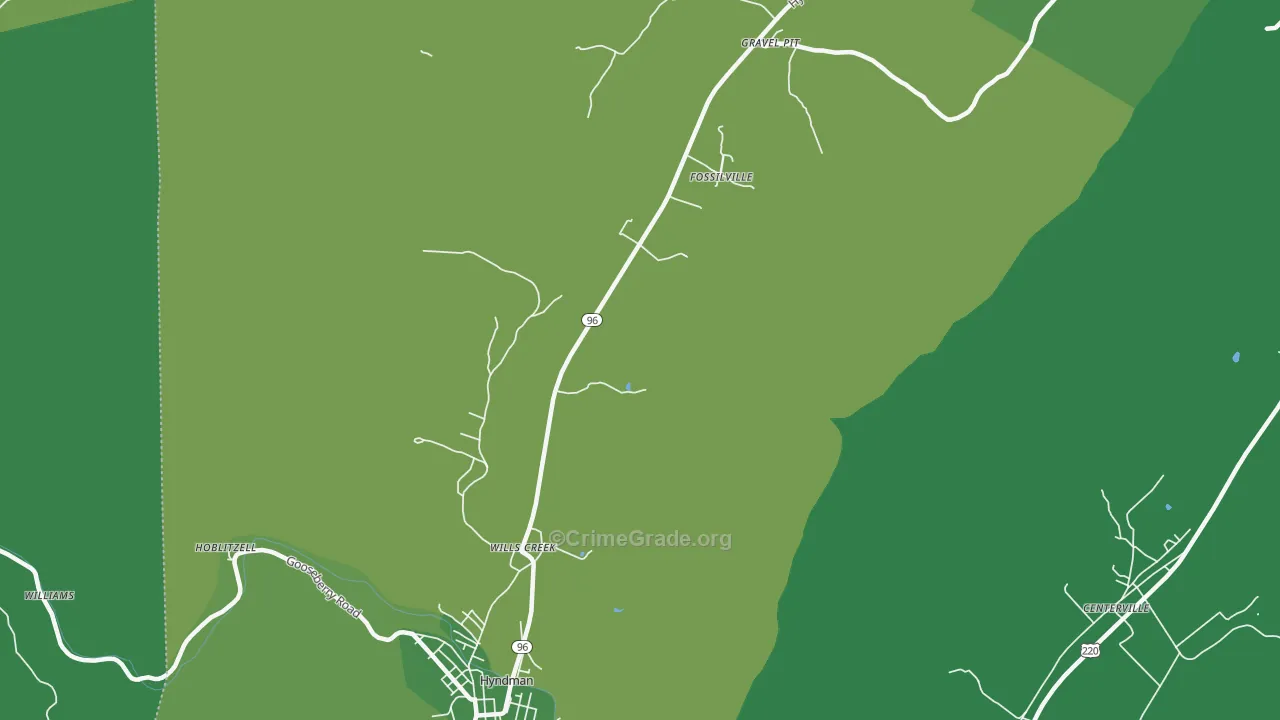Fossilville, PA Map of Vehicle Theft Rates
