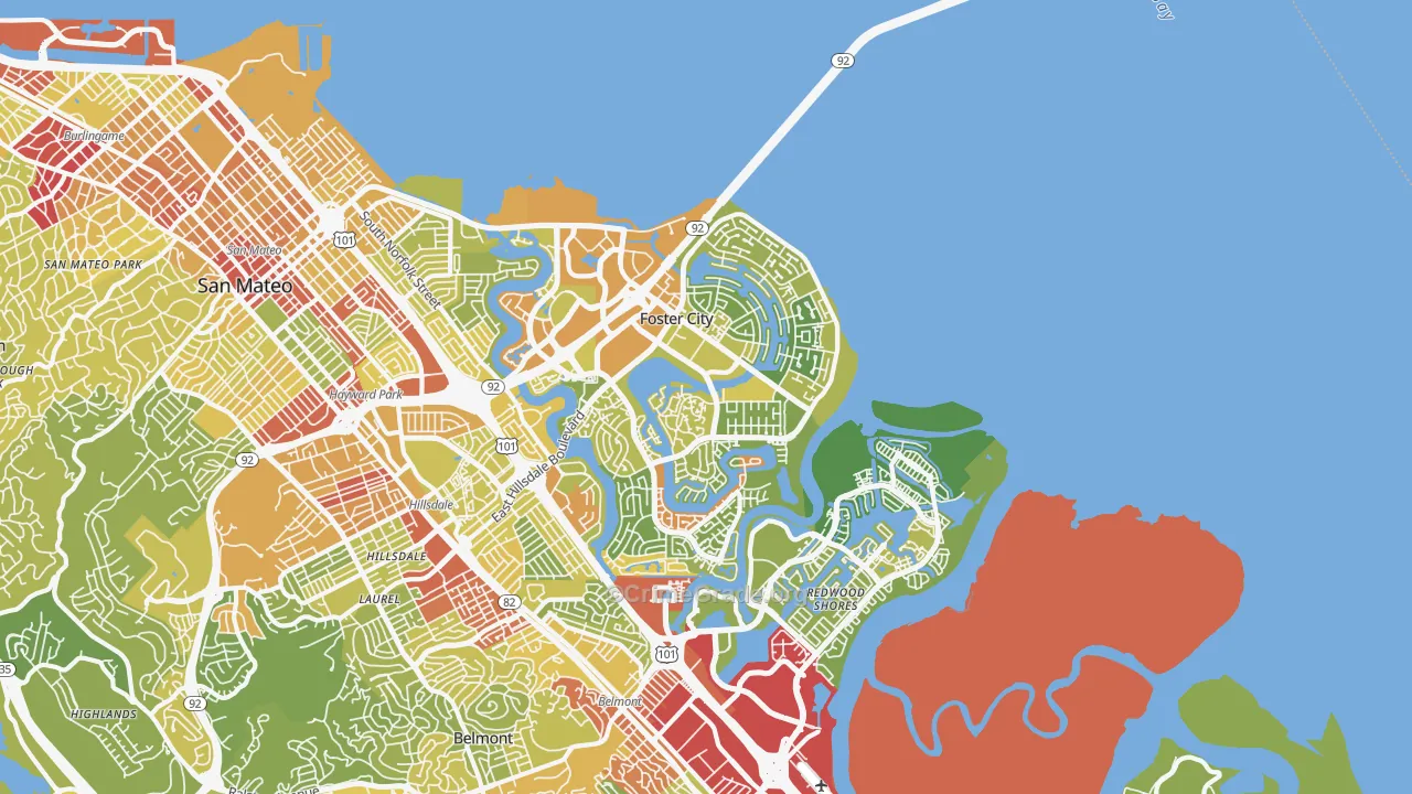 Foster City, CA Map of Vehicle Theft Rates