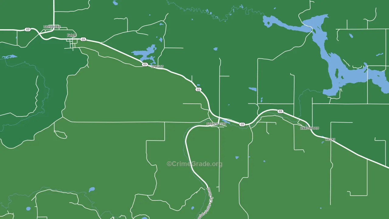 Foster City, MI Map of Vehicle Theft Rates