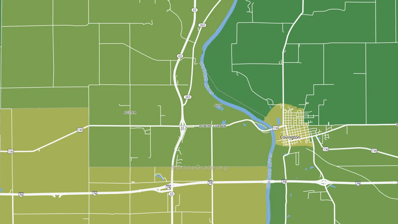 Foster, IN Map of Vehicle Theft Rates