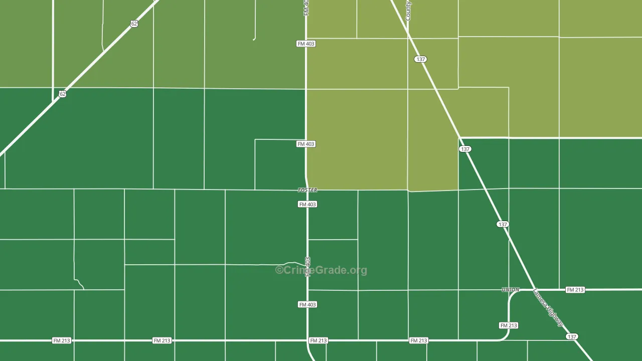 Foster, TX Map of Vehicle Theft Rates