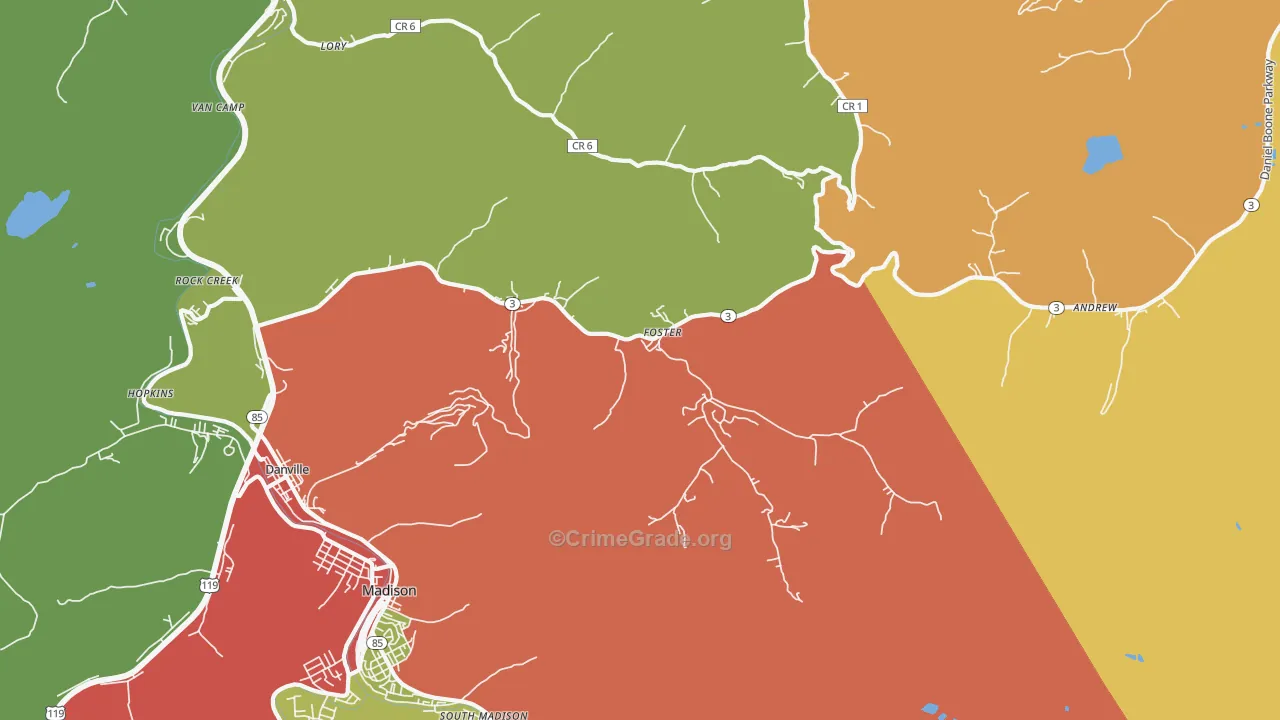 Foster, WV Map of Vehicle Theft Rates
