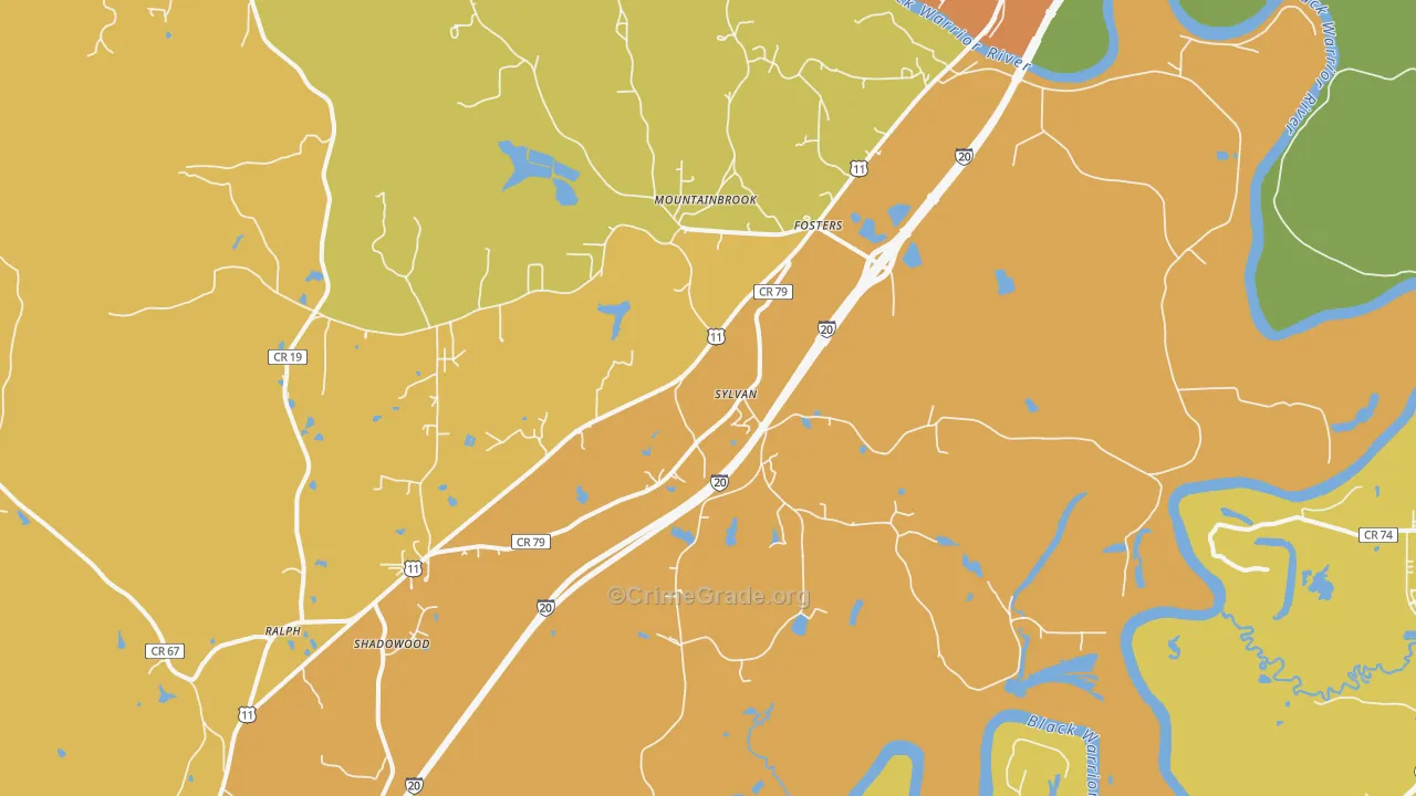 Fosters, AL Map of Vehicle Theft Rates