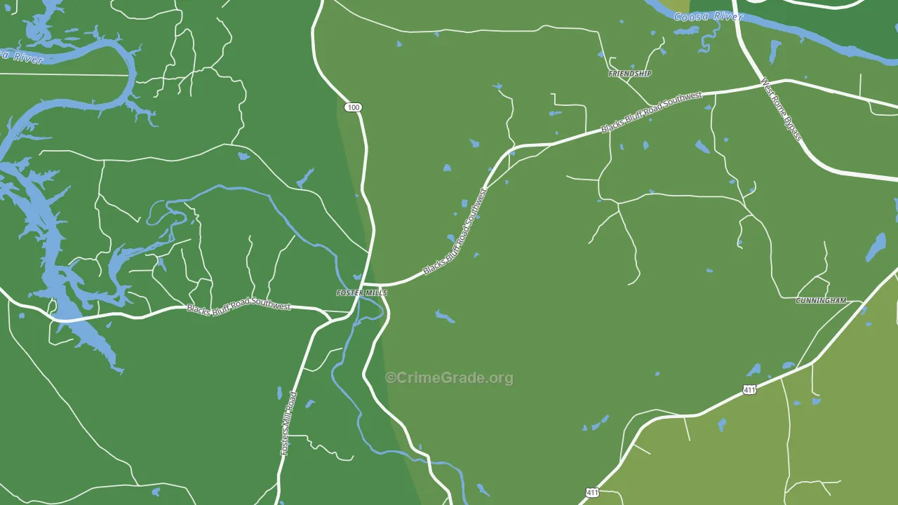 Fosters Mills, GA Map of Vehicle Theft Rates