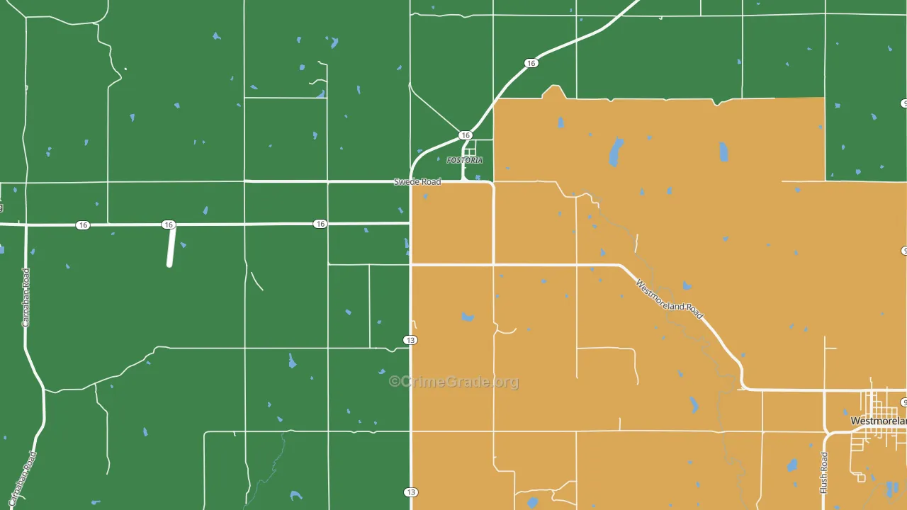 Fostoria, KS Map of Vehicle Theft Rates