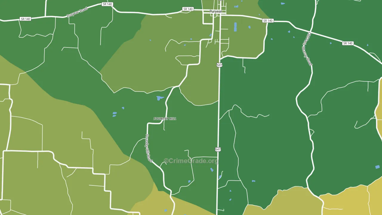 Foundry Hill, TN Map of Vehicle Theft Rates