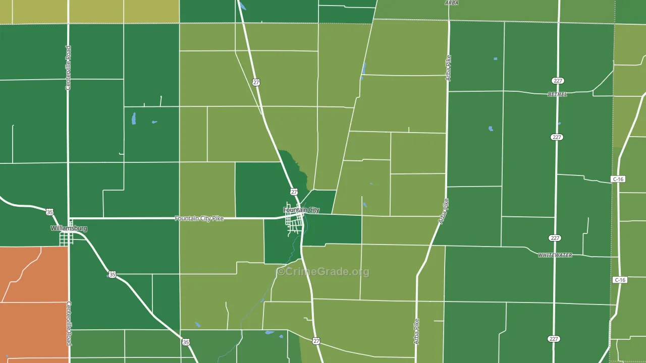 Fountain City, IN Map of Vehicle Theft Rates