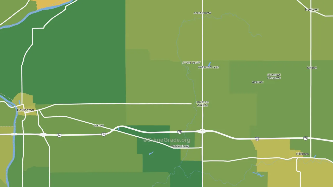 Fountain County, IN Map of Vehicle Theft Rates