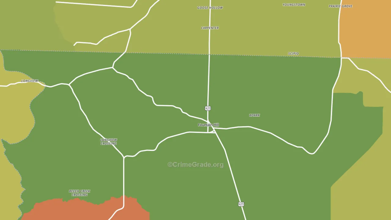 Fountain Hill, AR Map of Vehicle Theft Rates
