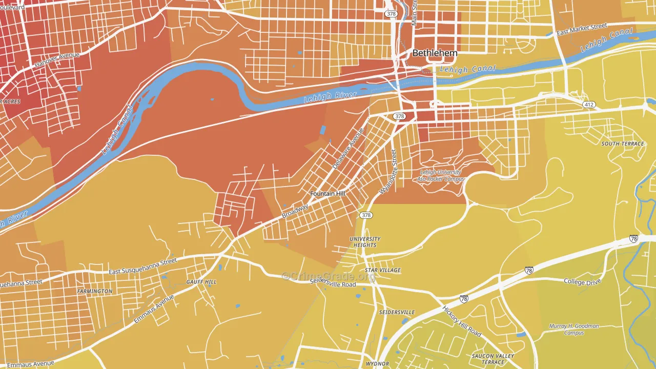 Fountain Hill, PA Map of Vehicle Theft Rates