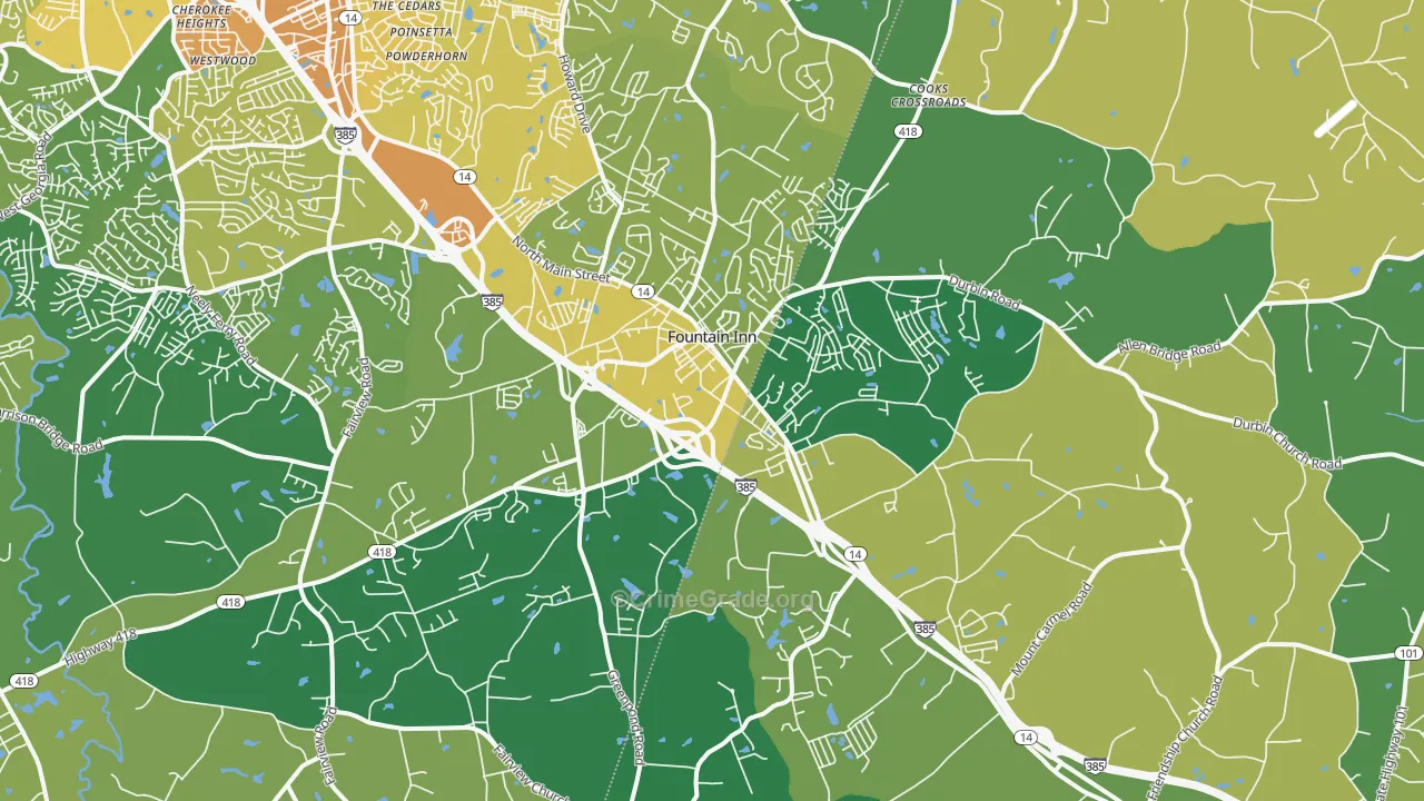 Fountain Inn, SC Map of Vehicle Theft Rates