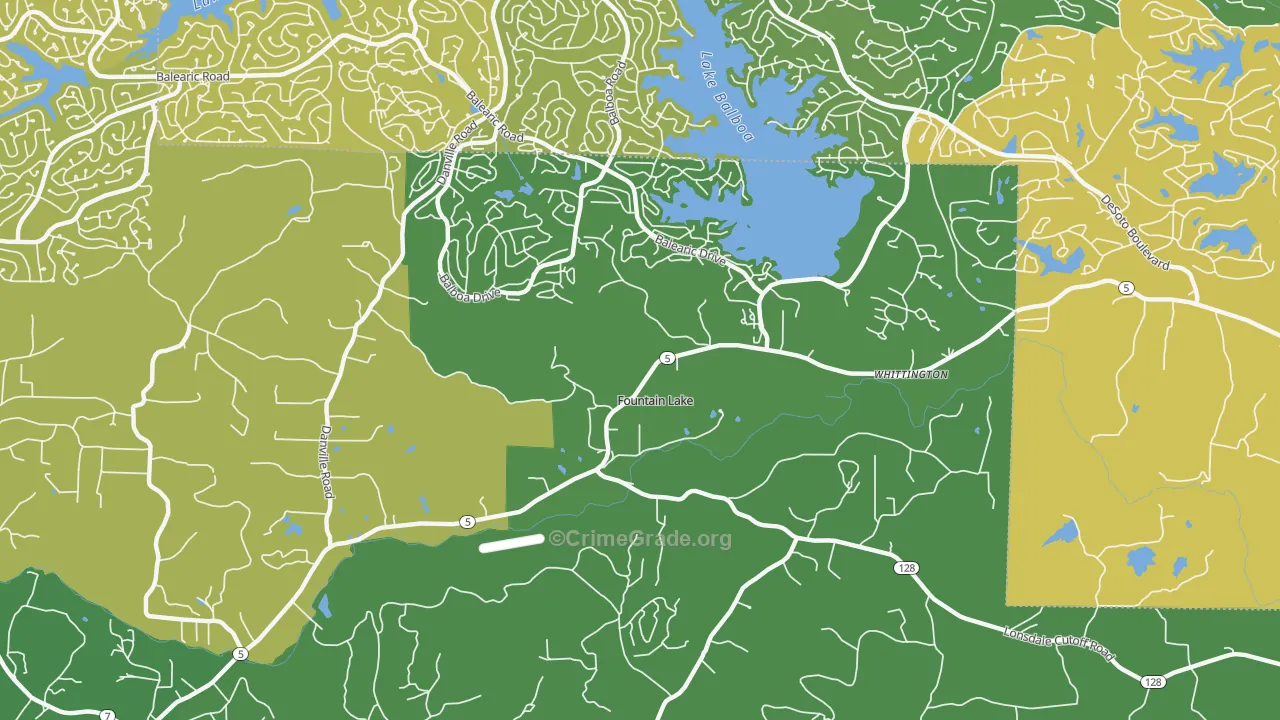 Fountain Lake, AR Map of Vehicle Theft Rates