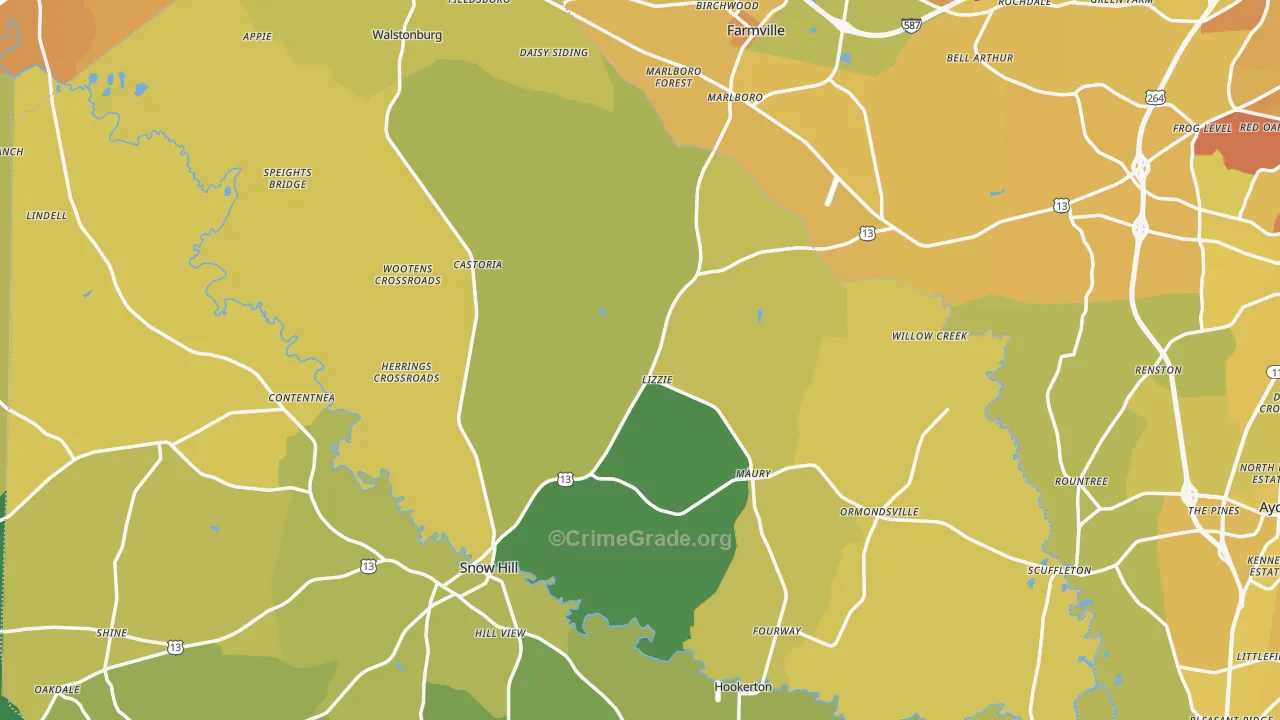 Fountain, NC Map of Vehicle Theft Rates