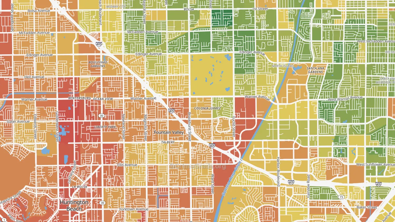 Fountain Valley, CA Map of Vehicle Theft Rates