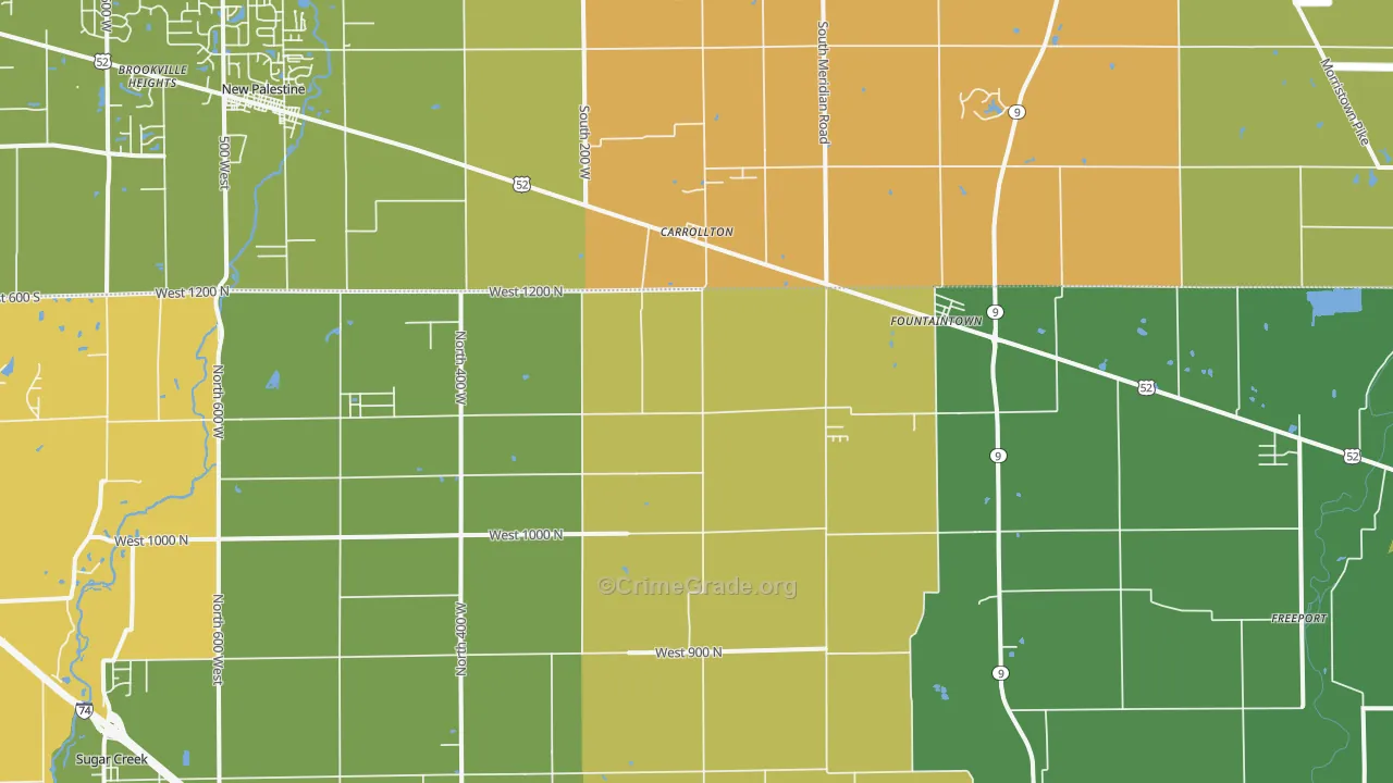 Fountaintown, IN Map of Vehicle Theft Rates