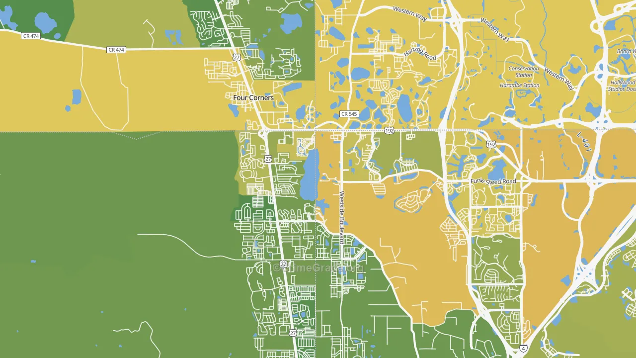Four Corners, FL Map of Vehicle Theft Rates
