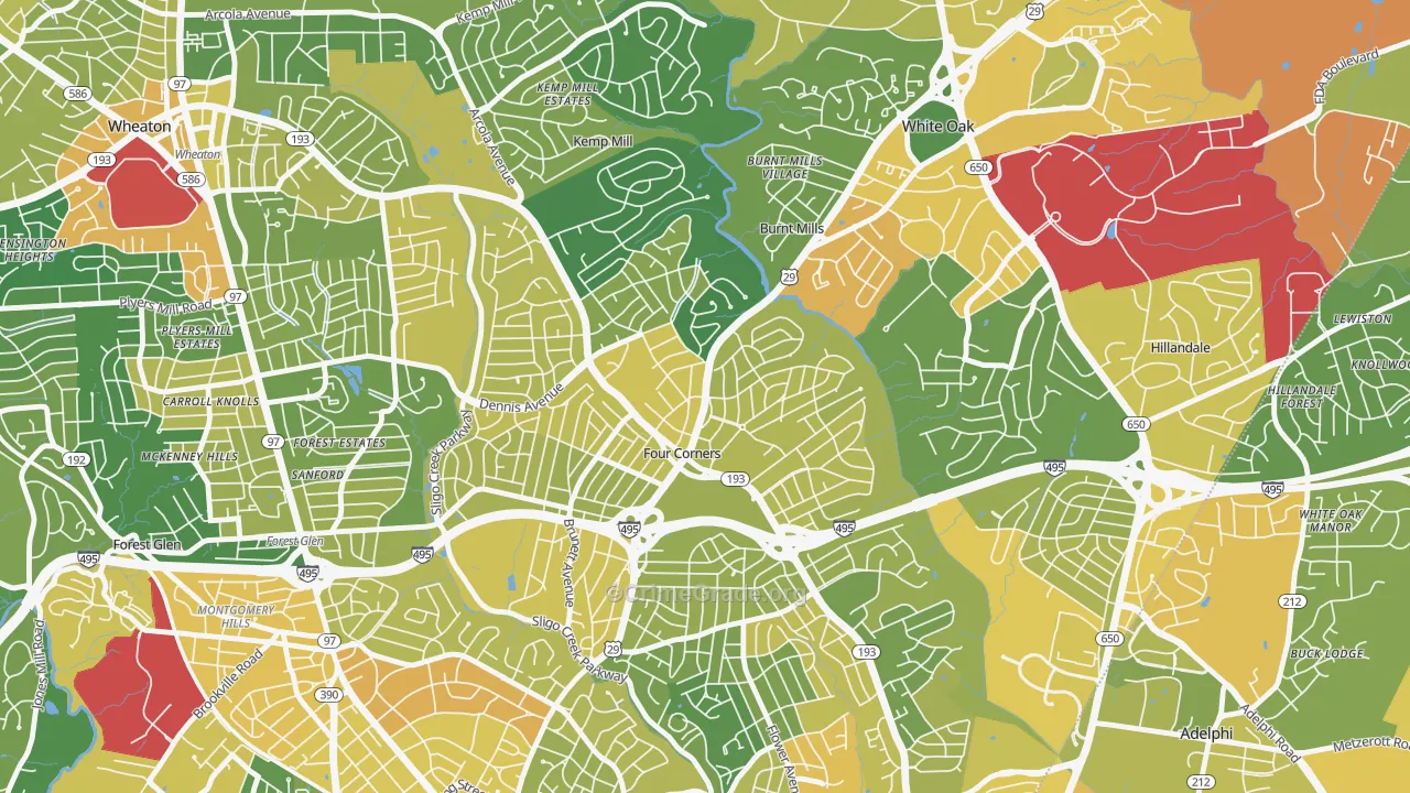 Four Corners, MD Map of Vehicle Theft Rates