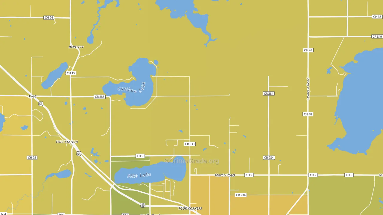 Four Corners, MN Map of Vehicle Theft Rates