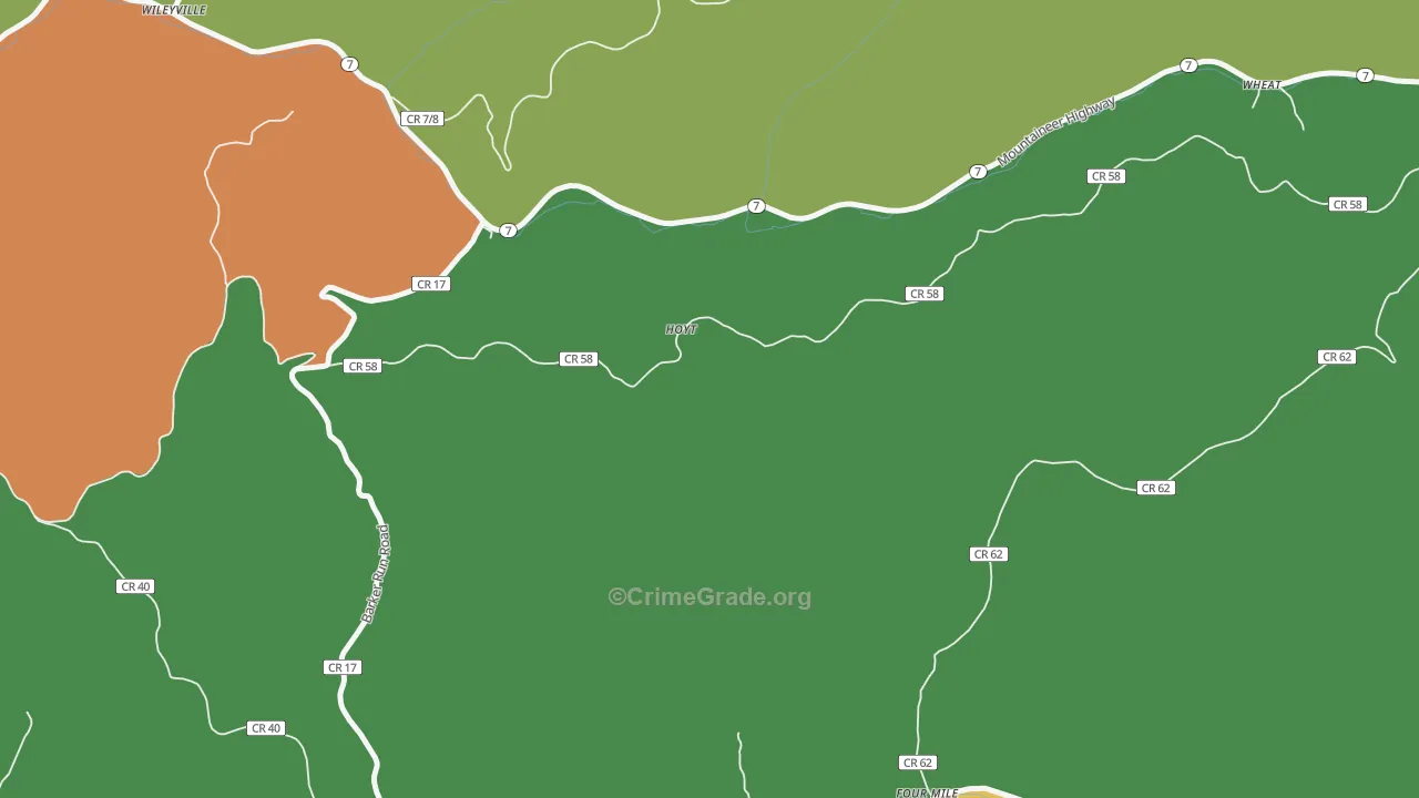 Four Mile, WV Map of Vehicle Theft Rates