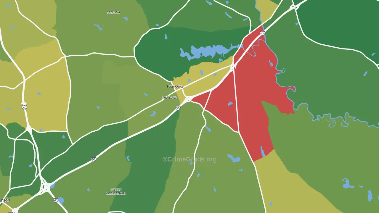 Four Oaks, NC Map of Vehicle Theft Rates