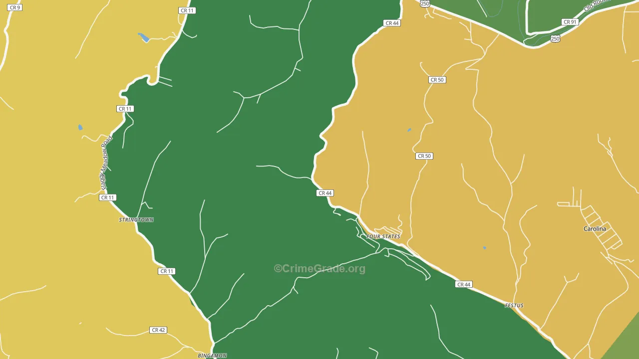 Four States, WV Map of Vehicle Theft Rates