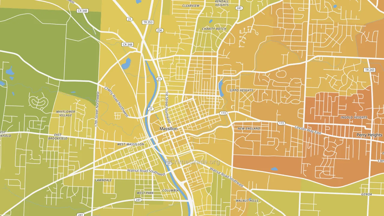 Fourth Street Historic District, Massillon, OH Map of Vehicle Theft Rates