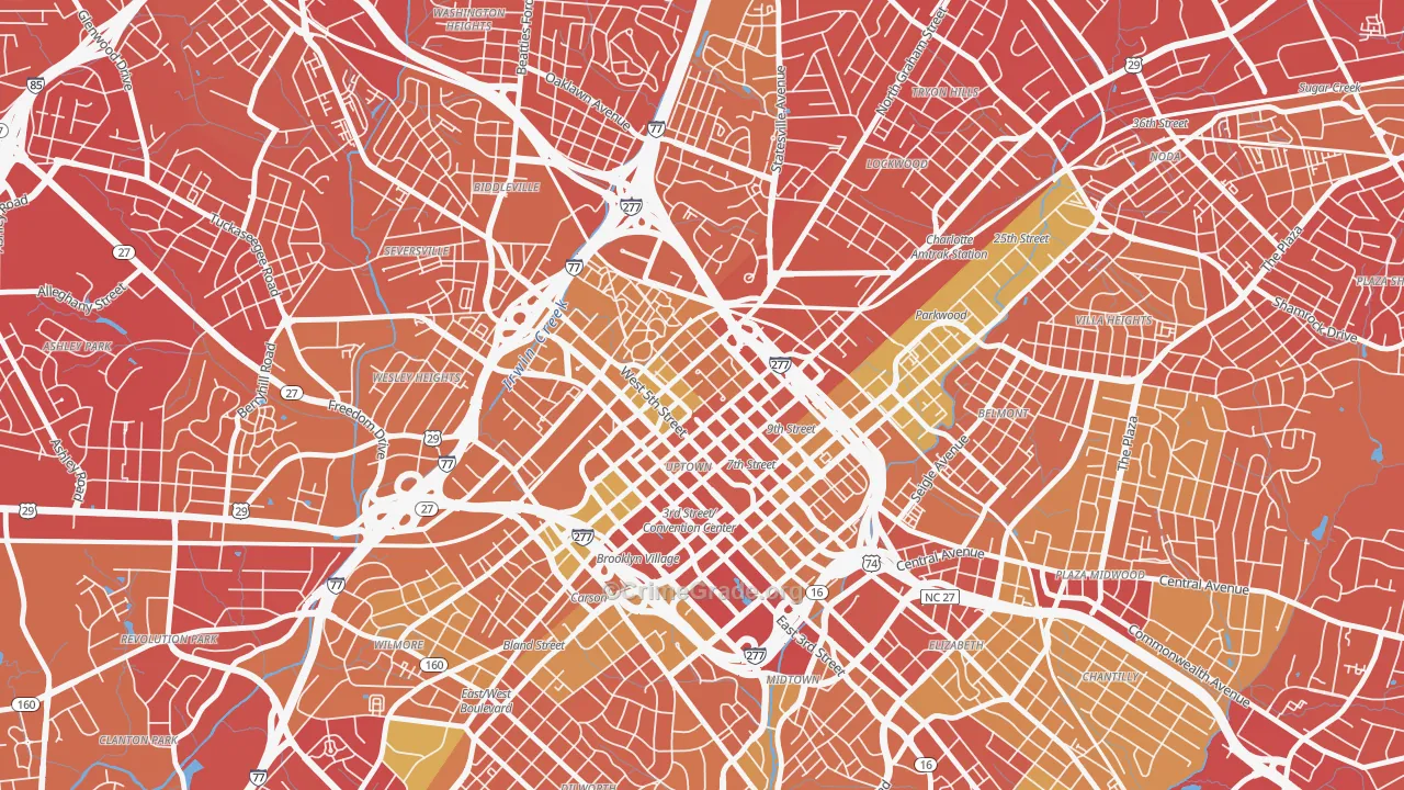 Fourth Ward, Charlotte, NC Map of Vehicle Theft Rates