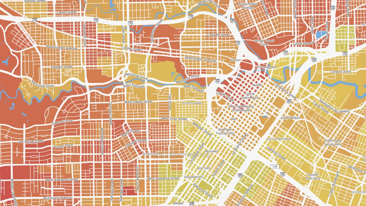 Fourth Ward, Houston, TX Map of Vehicle Theft Rates