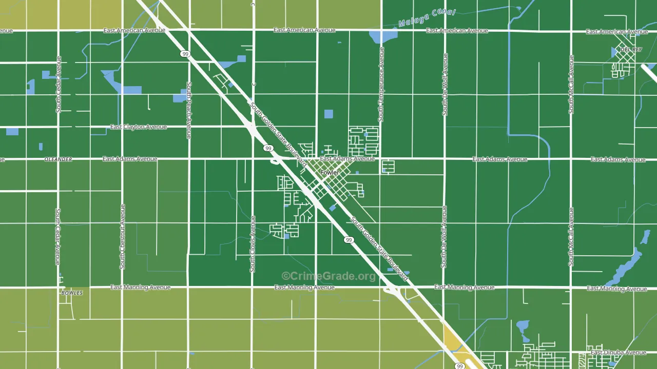 Fowler, CA Map of Vehicle Theft Rates