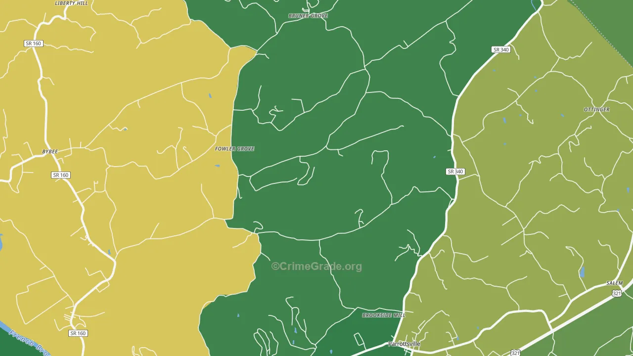 Fowler Grove, TN Map of Vehicle Theft Rates